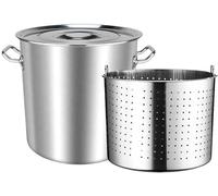 RUGPDA Olla grande para hervir mariscos y cangrejos de cangrejo, olla resistente de acero inoxidable para pavos, olla de vapor con cesta coladora para hervir langosta, cangrejo y camarones, 70L/63Qt