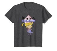 Rugrats Angelica Weekends Are My Life Sassy Camiseta, Niños, Jaspeado Oscuro, 4 años
