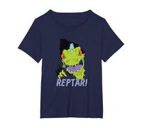 Rugrats Reptar! Rip Through Camiseta, Mujer Tallas Grandes, Azul Marino, 1XL Grande