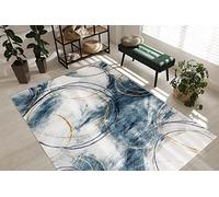 rugsx Exclusiva Emerald Alfombra Glamour, Elegante círculos Azul/Oro 140x190 cm