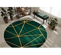 rugsx Exclusiva Emerald Alfombra Glamour, Elegante geométrico Verde Botella/Oro Redondo 120 cm