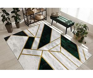 rugsx Exclusiva Emerald Alfombra Glamour, Elegante mármol, geométrico Verde Botella/Oro 80x150 cm