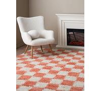 RugVista Chessie, Alfombra, 160 x 100 cm, Rectangular, Pelo Lungo, Sala de Estar, Dormitorio, Limpieza en seco, Oeko_Tex_100, Coral/Off Blanco
