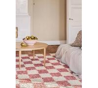 RugVista Chessie, Alfombra, 300 x 200 cm, Rectangular, Pelo Lungo, Sala de Estar, Dormitorio, Limpieza en seco, Oeko_Tex_100, Rosa/Off Blanco