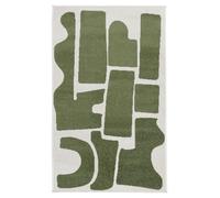 RugVista Contour Alfombra, 140 x 200 cm, Verde/Off Blanco | Modernas, Rectangular, Pelo corto, Lavado a máquina, Oeko-Tex 100, Sala de estar, Dormitorio