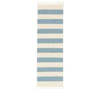 RugVista Cotton Stripe, Alfombra, Kilim Moderno, 80 x 250 cm, Rectangular, Pelo Corto, Limpieza en seco, Certificado Care & Fair, Claro Azul