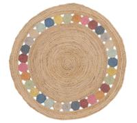 RugVista Dottie Jute, Alfombra interior y exterior, Alfombras modernas, Ø 150 cm, Redondo, Pelo medio, Sala de estar, Dormitorio, Cocina, Pasillo, Patio, Limpieza en seco, Resistente a los rayos UV, M