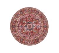 RugVista Georgia Oriental, Alfombra, Orientales, Ø 160 cm, Redondo, Pelo Corto, Sala de Estar, Dormitorio, Cocina, Lavado a máquina, Rojo/Rosa