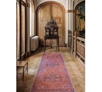RugVista Georgia Oriental, Alfombra, Orientales, 80 x 300 cm, Rectangular, Pelo Corto, Sala de Estar, Dormitorio, Pasillo, Lavado a máquina, Rojo/Azul