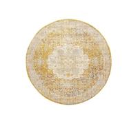RugVista Nadia, Alfombra, Vintage, Ø 200 cm, Redondo, Pelo Medio, Sala de Estar, Comedor, Dormitorio, Cocina, Limpieza en seco, Oeko_Tex_100, Amarillo