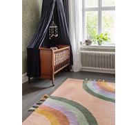 RugVista Rainbow Alfombra Infantil, 140 x 200 cm, Rosa/Multi | Modernas, Niños, Rectangular, Pelo medio, Lavado a máquina, Oeko-Tex 100, Sin productos químicos peligrosos, Cuarto del bebé