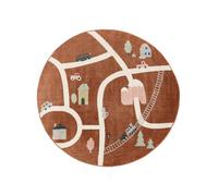 RugVista Road Map, Alfombra Infantil, Modernas Niños, Ø 150 cm, Redondo, Pelo Corto, Cuarto del bebé, Lavado a máquina, Sin Productos químicos peligrosos, Óxido/Multi