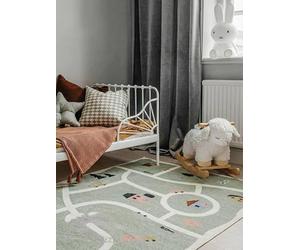 RugVista Road Map, Alfombra Infantil, Modernas Niños, 160 x 230 cm, Rectangular, Pelo Corto, Cuarto del bebé, Lavado a máquina, Sin Productos químicos peligrosos, Verde/Multi