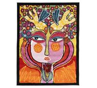 RugVista She has Flowers in Her Hair, Alfombra Moderna, Pelo Corto, 100 x 130 cm, Rectangular, Calidad Oeko-Tex Standard 100, Polipropileno, Pasillo, Dormitorio, Cocina, Salón, Multicolor/Naranja