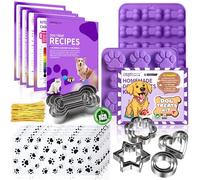 RUGVOMWM Juego de 123 golosinas caseras de silicona para perros, 2 moldes, 5+12 cortadores de galletas, 4 recetas, 50 bolsas y corbatas
