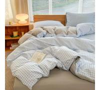 RuheOase Juego de Ropa de Cama de 135 x 200 cm, Cuadros Azules, Diseño de Cuadros Estilo Rústico de 8 mm, Geométrico, Funda Nórdica de 135 x 200 cm y Funda de Almohada de 80 x 80 cm