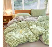 RuheOase Juego de Ropa de Cama de 135 x 200 cm, Verde a Cuadros, Estilo Casa de Campo, Funda Nórdica y Funda de Almohada de 80 x 80 cm, Diseño Geométrico de Cuadros