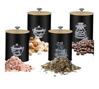 Ruhhy Juego de Envases para Alimentos, Botes Herméticos para Café, Té, Azucarero y Salero con Tapa, Grande, Redondo, Acero Negro 24578