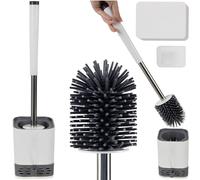 Ruhhy Juego de escobilla de inodoro, soporte para escobilla de baño o montaje en pared sin taladrar, incluye pinzas de limpieza de silicona 23808