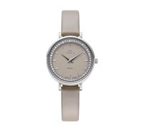RUHLA - Reloj de cuarzo para mujer, esfera de color trauma con acentos, elegancia en detalle, movimiento de cuarzo GL22, caja de acero inoxidable plateada de 32 mm de diámetro, correa de piel en color