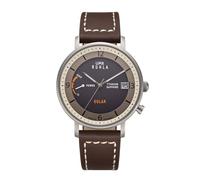 RUHLA-Solar 94101 - Reloj de hombre con mecanismo solar VS55A, carcasa de titanio satinado, indicador de reserva de energía, correa de piel marrón, 41 mm, cristal de zafiro, fabricado en Alemania