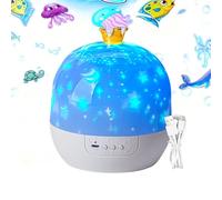 Ruhnjyg Proyector de luz nocturna de estrellas, juguete relajante con música, proyector giratorio de 360 grados, juguetes sensoriales para bebés, 21 juegos de películas, bayina recargable/rotación de