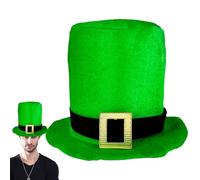 Ruhnjyg Sombrero verde para adultos con hebilla y decoraciones de trébol dorado, accesorios del día de San Patricio, sombrero de, sombreros novedosos para hombres y mujeres, hebilla de cuero