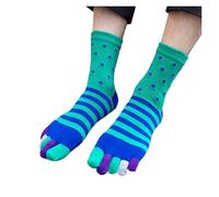 RUHTEUO 3 pares de calcetines con punta algodón a rayas colores retazos cinco dedos baloncesto for hombres para Running, Gimnasio y Uso Diario(GREEN)