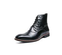 RUHTEUO Botas Chelsea de estilo italiano for hombre, zapatos vestir a media pantorrilla, botines formales negocios, casuales cuero partido for(Black,39)