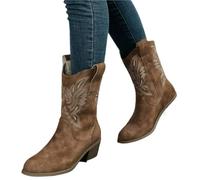 RUHTEUO Botas mujer cowboy Botas de mujer, zapatos casuales moda for, tacones altos, estilo extraño, punta puntiaguda, botas color liso Botas media caña mujer(Brown,39)