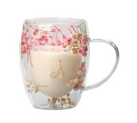 RUHTEUO Dried Flower Double Walled Glass Mug 350ml Coffee With Dry Flowers Decorative Wall Cup Ideal para cócteles largos y sin alcohol(Pink)