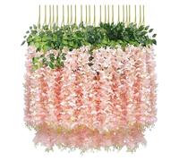 RUHTEUO Flores Artificiales Colgantes 36 Paquetes de Flores Artificiales glicina for decoración Bodas en el hogar, Colgantes, Guirnalda Enredaderas Artificiales Decorativas(Light Pink)