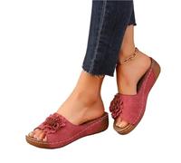 RUHTEUO Sandalias antideslizantes con plataforma y flores de talla grande, zapatillas punta abierta aberturas Para interior y exterior(Red,40)