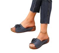 RUHTEUO Sandalias antideslizantes con plataforma y flores de talla grande, zapatillas punta abierta aberturas Para interior y exterior(Blue,39)
