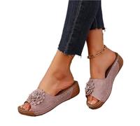 RUHTEUO Sandalias antideslizantes con plataforma y flores de talla grande, zapatillas punta abierta aberturas Para interior y exterior(Pink,37)