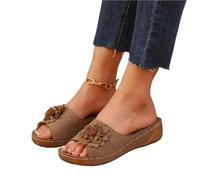 RUHTEUO Sandalias antideslizantes con plataforma y flores de talla grande, zapatillas punta abierta aberturas Para interior y exterior(Brown,43)
