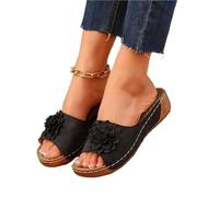 RUHTEUO Sandalias antideslizantes con plataforma y flores de talla grande, zapatillas punta abierta aberturas Para interior y exterior(Black,41)