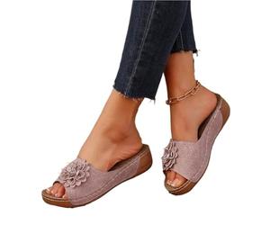 RUHTEUO Sandalias antideslizantes con plataforma y flores de talla grande, zapatillas punta abierta aberturas Para interior y exterior(Pink,43)