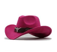 RUHTEUO Sombrero de copa de jazz negro de 4 tamaños, estilo masculino, con cinta de fieltro y cabeza de vaca, for mujer y niño.(Pink,56-58CM)