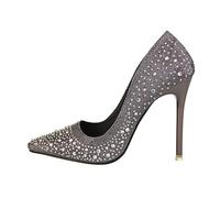 RUHTEUO Tacón alto Zapatos de tacón alto clásicos dorados, plateados y azules for mujer, zapatos sexys lujo con diamantes imitación for boda fiesta, primavera otoño Zapatos de tacon mujer(GRAY,35)