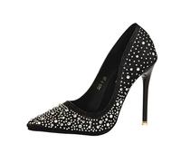 RUHTEUO Tacón alto Zapatos de tacón alto clásicos dorados, plateados y azules for mujer, zapatos sexys lujo con diamantes imitación for boda fiesta, primavera otoño Zapatos de tacon mujer(Black,35)