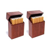 RUI - K25 Pitillera De Madera Textura Premium Tapa Abierta Alta Capacidad Hombres Y Mujeres Puede Contener 20 Cigarrillos De 85 Mm, Juego De 2 (Color : Reddish Brown)