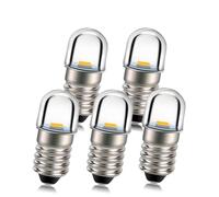 Ruiandsion 5 unids Bombilla LED E10 12V - 1W, Blanco Cálido - Reemplazo para Faros, Linternas y Lámparas Miniatura - Compatible con Tierra Negativa