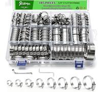 Ruibapa Kit de abrazaderas de manguera de 185 piezas, acero inoxidable SAE | Para automoción, jardín, calentador, marino, radiador y línea de combustible
