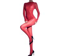 RUIBAVYA Medias Sexy Mujer Lenceria Bodystocking Sheer Medias de Aceite Brillante Catsuit Nylon Medias Entrepierna Abierta