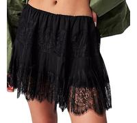 RUIBBWAN Falda de encaje para mujer Y2k, falda de media plisada con volantes, falda mini de cintura baja con ribete de encaje, falda de capas fluidas y cortas, enaguas, Negro, S