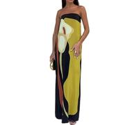 RUIBBWAN Vestido largo sin tirantes para mujer, vestido largo de verano, ajustado, vestido de tubo, floral, sin espalda, para salir, bohemio, playa, fiesta, amarillo, L