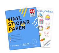 Ruibytree Papel Adhesivo de Vinilo Brillante Imprimible para Impresora de Inyección de Tinta - Tamaño A4 (297 x 210 mm) Blanco Brillante Autoadhesivo DIY Compatible con Cricut (30 hojas)