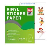 Ruibytree Papel Adhesivo de Vinilo Transparente Imprimible para Impresora de Inyección de Tinta - Tamaño A4 (297 x 210 mm) Translúcido DIY Autoadhesivo Compatible con Cricut, Colores Vivos (60 Hojas)