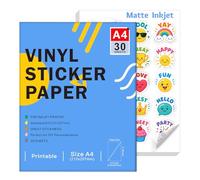 Ruibytree Papel Adhesivo Vinílico Mate Imprimible para Impresora de Inyección de Tinta - Tamaño A4 (297 x 210 mm) Blanco Mate DIY Vinilo Autoadhesivo Compatible con Cricut, Colores Vivos (30 hojas)